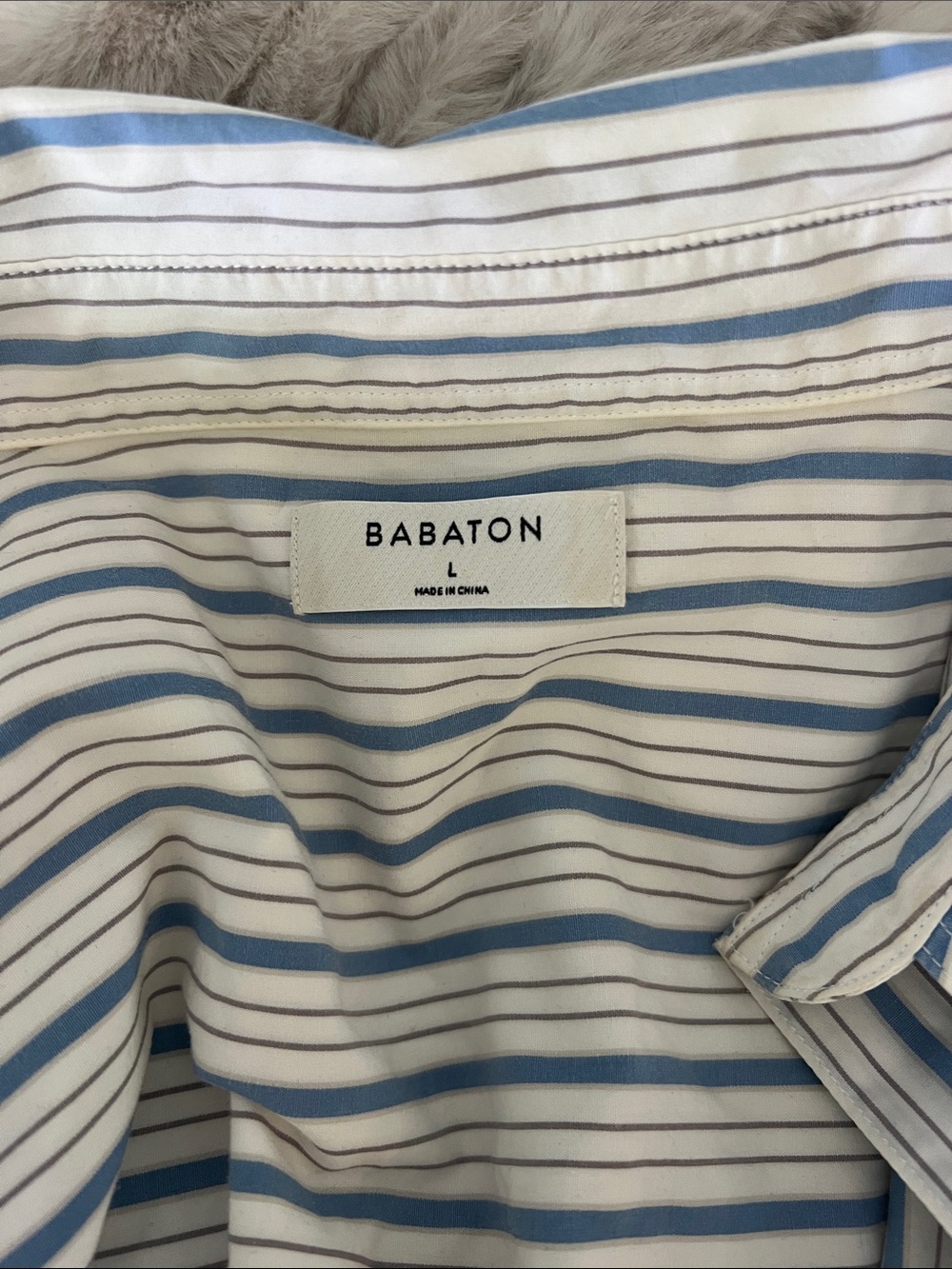 Babaton Men's White Shirt with Blue and Gray Stripes